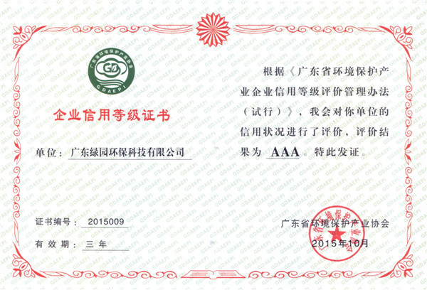 企業(yè)信用等級AAA證書